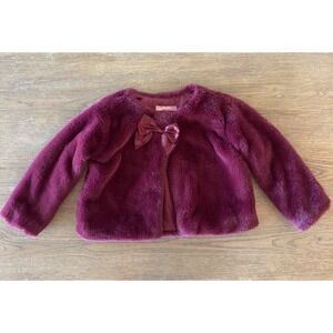 BCBG Little Girls' Faux Fur Dressy‎ Cropped Jacket With Bow-Maroon Red-Size 2T